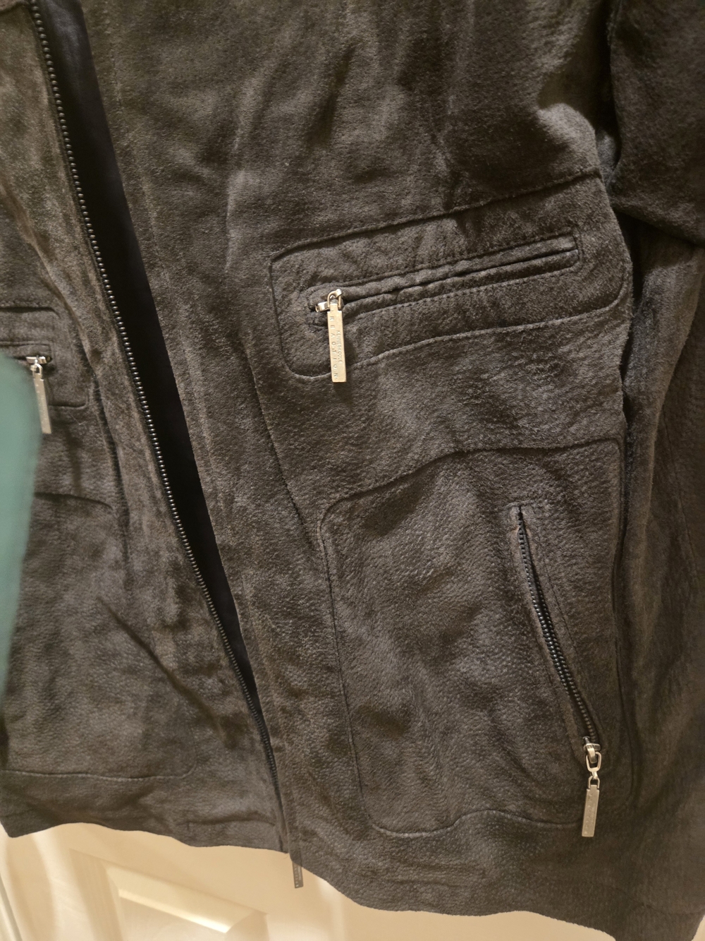 Kenneth Cole Charcoal Suede Zip-Front Jacket